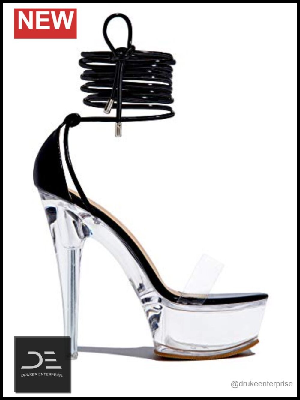 Clear Platform Stiletto Heels Lace-Up Ankle Wrap PU